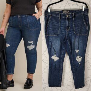 Torrid Dark Wash Distressed Front High Rise Perfect Boyfriend Ankle Jeans